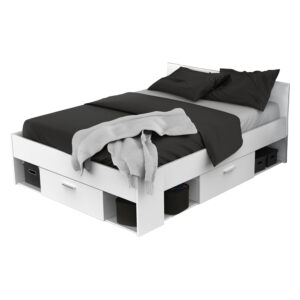 Multifunkčná posteľ 140 × 190/200 CHICAGO perleťovo biela obsahuje 3 úložné zásuvky s kovovými pojazdmi