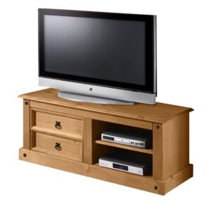 TV stolík CORONA vosk 161017 sa bude hodiť do obývacej izby zariadenej nábytkom vo vyhotovení masív borovica