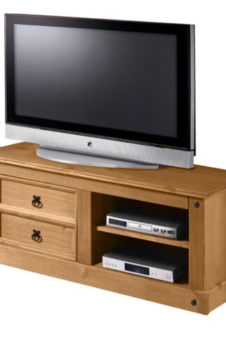 TV stolík CORONA vosk 161017 sa bude hodiť do obývacej izby zariadenej nábytkom vo vyhotovení masív borovica