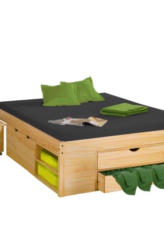 Multifunkčné dvojlôžko KLASA 140x200 v prevedení masív borovica lak má úložné priestory pod posteľou. Dvojlôžko má výšku sedu 44