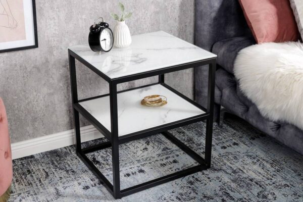 LuxD Dizajnový odkladací stolík Latrisha 45 cm biely - vzor mramor