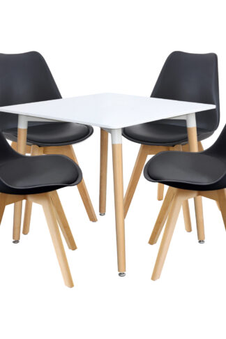 Jedálenský stôl 80x80 UNO biely + 4 stoličky QUATRO čierne