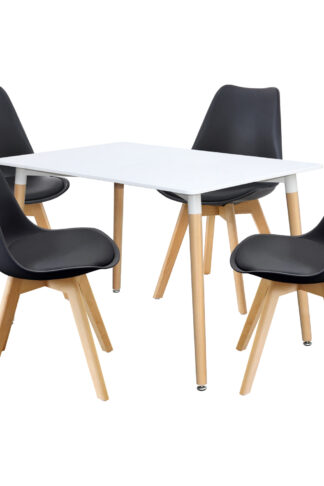 Jedálenský stôl 120x80 UNO biely + 4 stoličky QUATRO čierne
