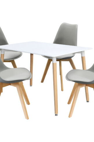 Jedálenský stôl 120x80 UNO biely + 4 stoličky QUATRO šedé