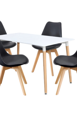 Jedálenský stôl 140x90 UNO biely + 4 stoličky QUATRO čierne