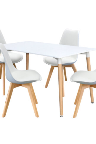 Jedálenský stôl 140x90 UNO biely + 4 stoličky QUATRO biele