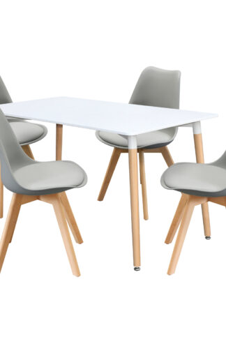 Jedálenský stôl 140x90 UNO biely + 4 stoličky QUATRO šedé