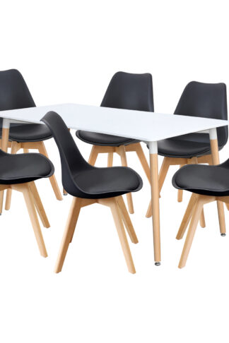Jedálenský stôl 160x90 UNO biely + 6 stoličiek QUATRO čierne