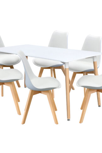 Jedálenský stôl 160x90 UNO biely + 6 stoličiek QUATRO biele