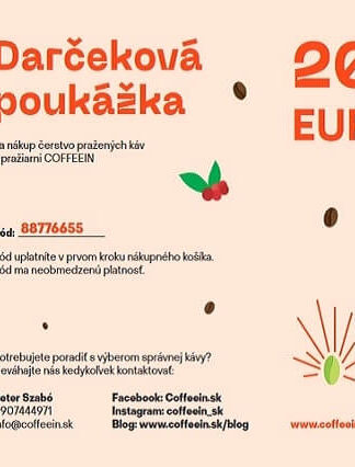 Darčeková poukážka na kávu COFFEEIN - 20 eur