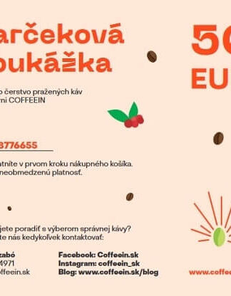 Darčeková poukážka na kávu COFFEEIN - 50 eur
