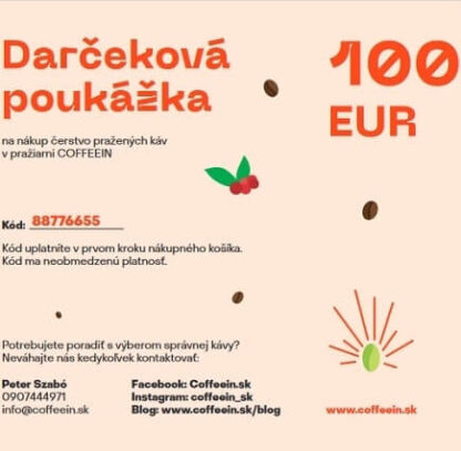 Darčeková poukážka na kávu COFFEEIN - 100 eur