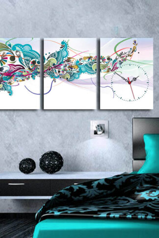 ASIR Nástenné hodiny na plátne MODRÉ ORNAMENTY 96 cm