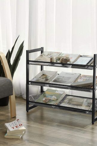 SONGMICS Kovový regál 3 police čierny 74x63 cm
