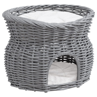PAWHUT Vnútorný domček pre mačky s prístreškom a pelechom 56 x 37 x 40 cm sivý