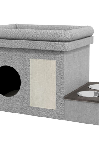 PAWHUT Vnútorný domček pre mačky s kŕmnym priestorom 78 x 48 x 50 cm sivý