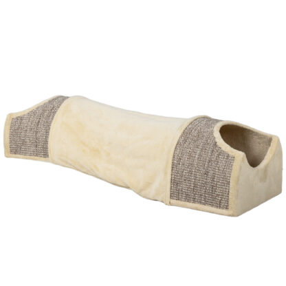 PAWHUT Pelech pre mačky TUNEL so škrabadlom 107 x 38 x 29 cm béžový
