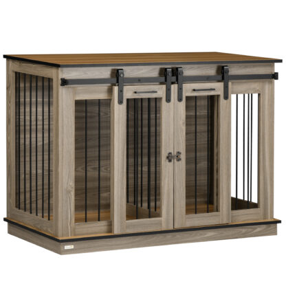 PAWHUT Klietka pre psa 2 v 1 s dvoma dvierkami 120 x 89 x 60 cm dub