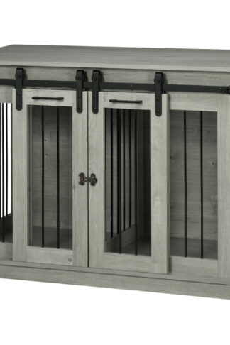 PAWHUT Klietka pre psa 2 v 1 s dvoma dvierkami 120 x 89 x 60 cm sivá
