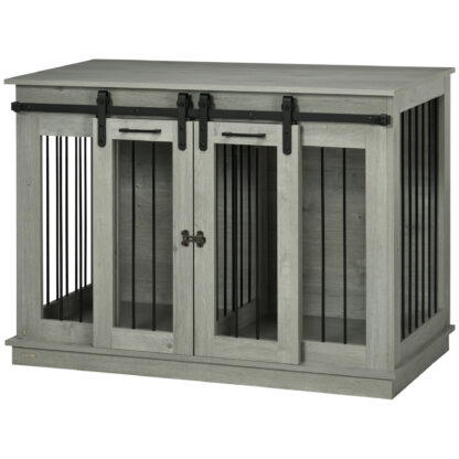 PAWHUT Klietka pre psa 2 v 1 s dvoma dvierkami 120 x 89 x 60 cm sivá