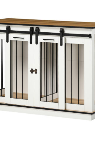 PAWHUT Klietka pre psa 2 v 1 s dvoma dvierkami 120 x 89 x 60 cm biela