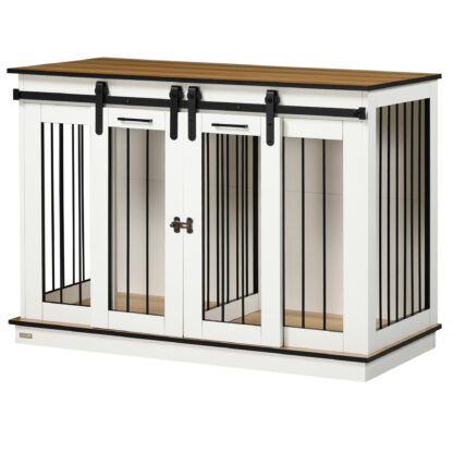 PAWHUT Klietka pre psa 2 v 1 s dvoma dvierkami 120 x 89 x 60 cm biela