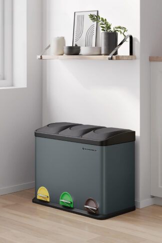 SONGMICS Odpadkový kôš na triedený odpad zeleno-sivý 3 x 15l