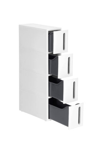 SONGMICS Pojízdný úzky regál 4 zásuvky 17 x 84 cm biela šedá